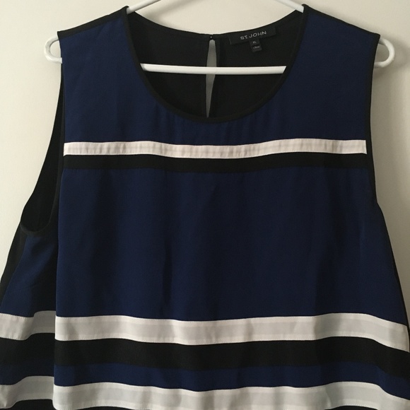 ST. JOHN Stretch Silk Striped Sleeveless Top XL - Picture 2 of 5
